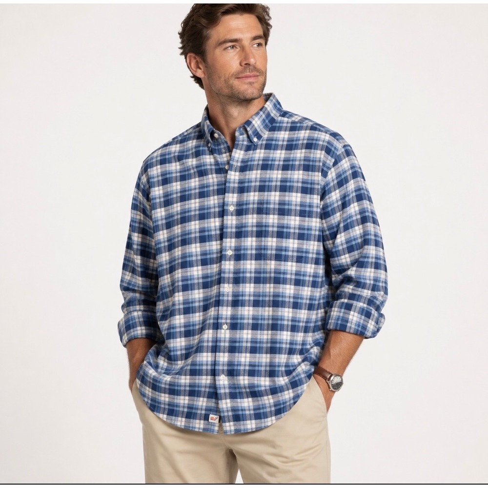Vineyard Vines Mens Button Down Plaid Shirt XXL Long Sleeve Linen Blend Preppy